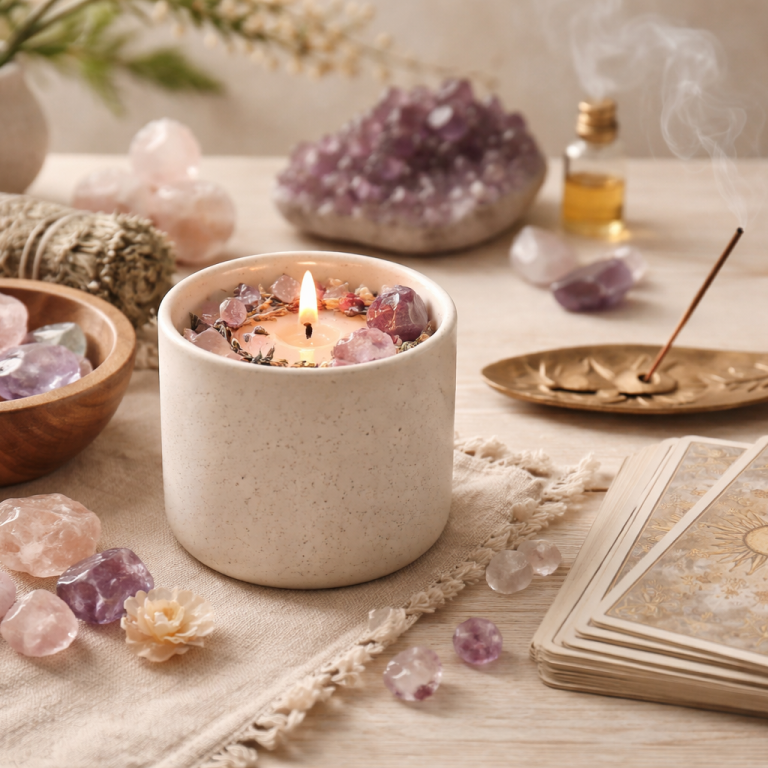 Bougie en pierres naturelles et encens